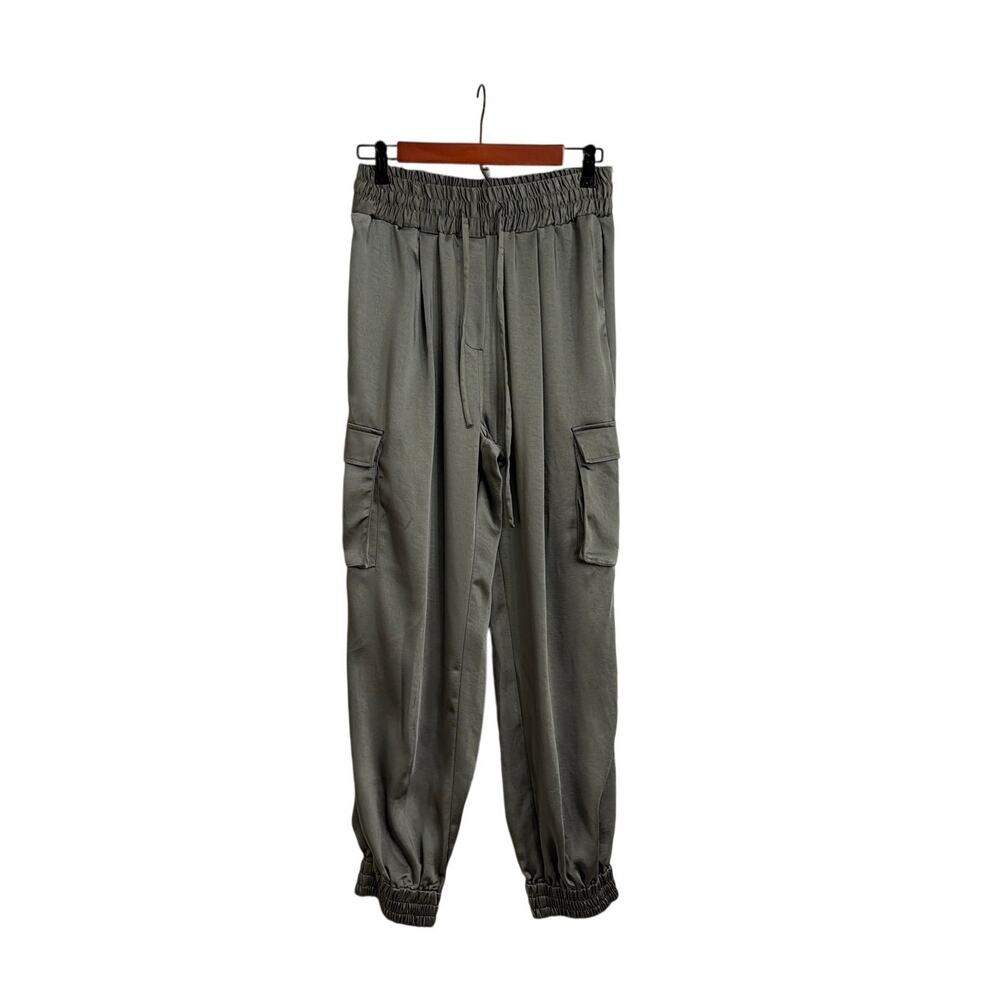 Joe's Jeans Satin Green Cargo Pants Relaxed Utility Drawstring Joggers Medium